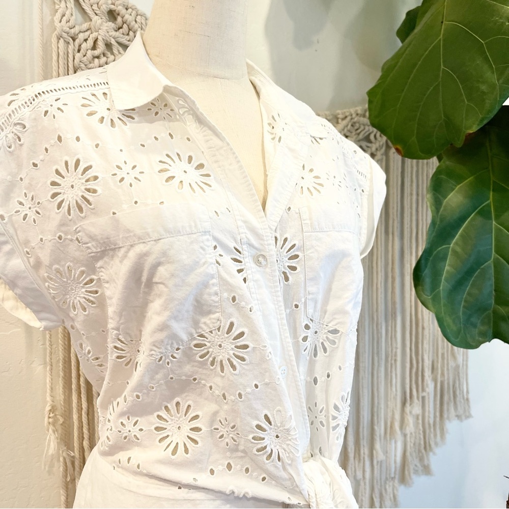 Veronica Beard Bettina White Eyelet Minidress Short Sleeve Button Dress Med / 6 - Picture 7 of 10
